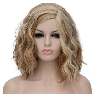 Blonde Short Curly Wavy Bob Wig